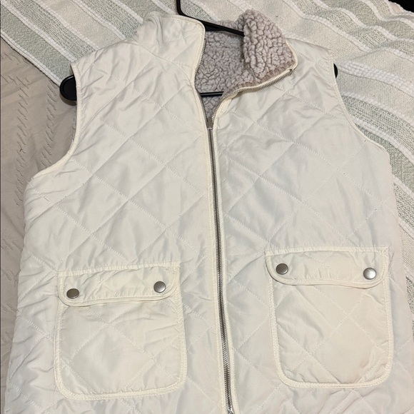 None Jackets & Blazers - Cream Quilted Vest with Sherpa Lining